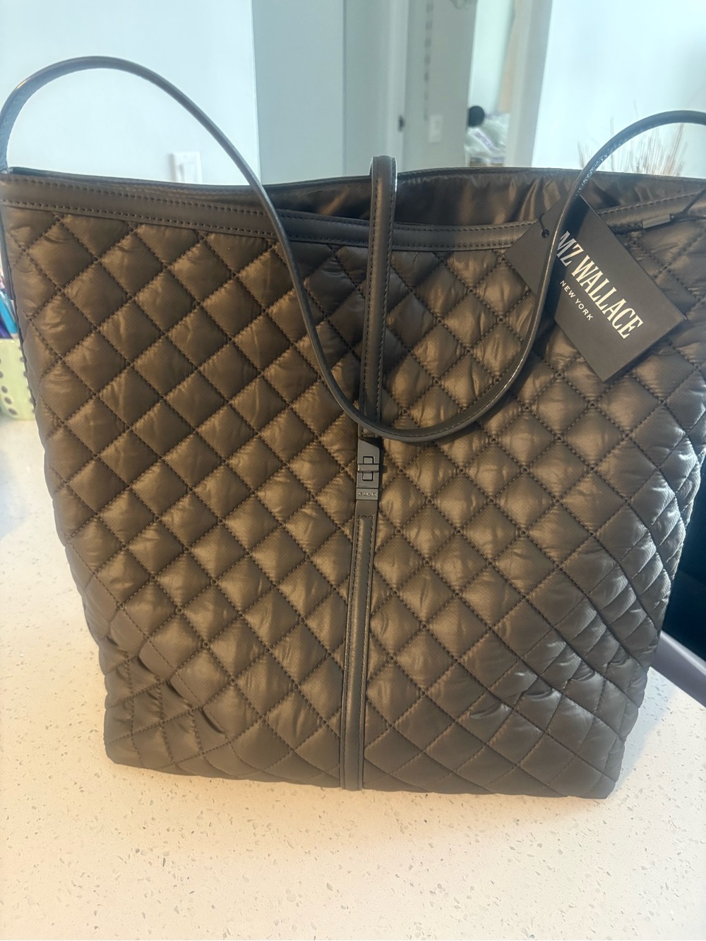 MZ Wallace Quilted Astor Hobo Tote in Brown/ Olive “magnet” is color name - Picture 3 of 10